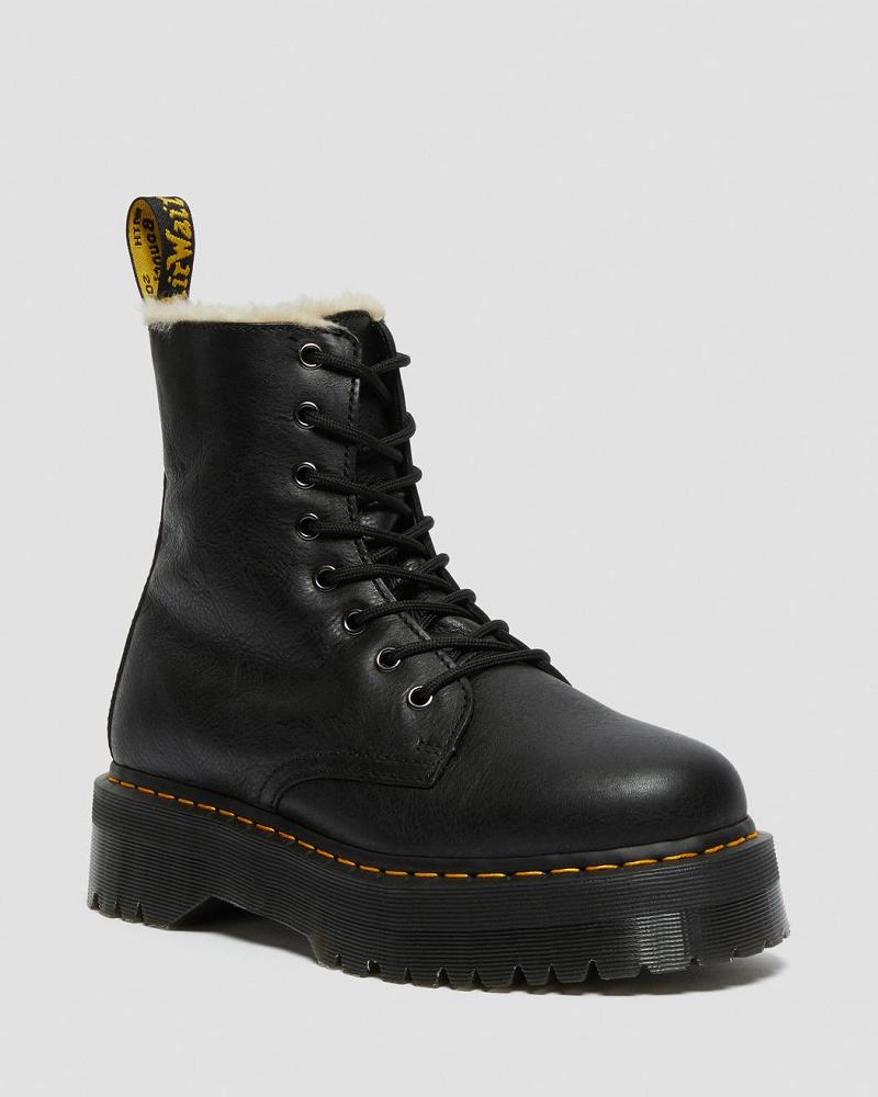 Men\'s Dr Martens Jadon Leather Faux Fur Lined Platform Platform Boots Black | AU 554TCE